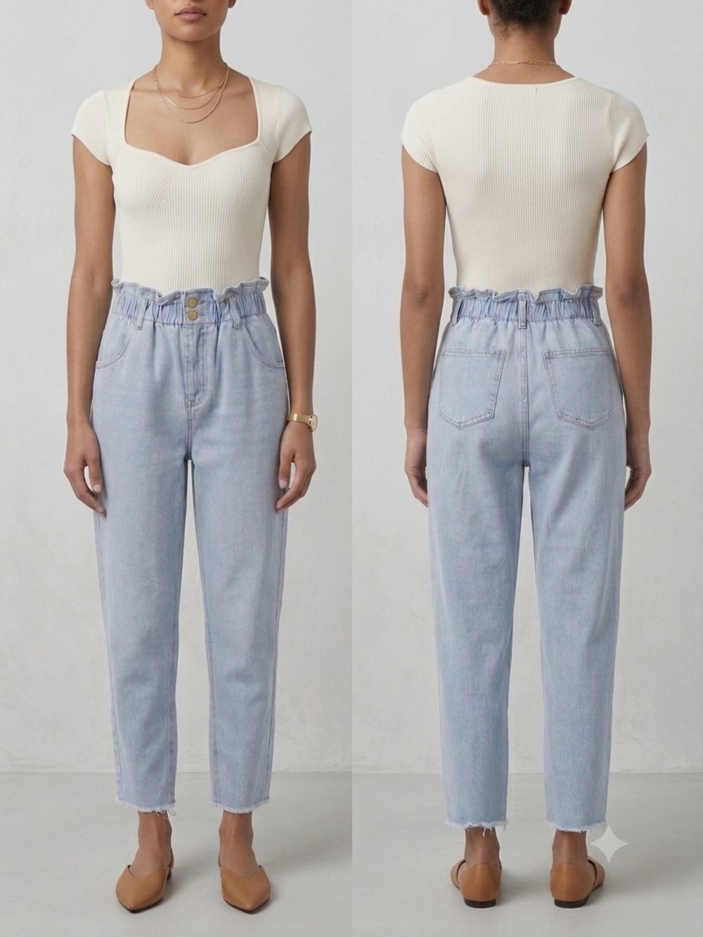 OAK + FORT High Rise Paperbag Elastic Waist Jeans Tag Size S (Fits US 4)